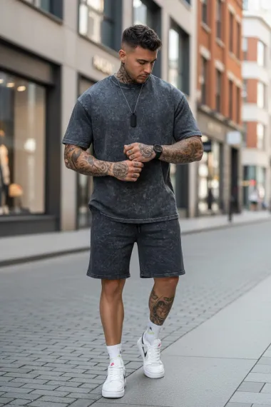 Compleu de vara, triocu + pantaloni, gri inchis 7001