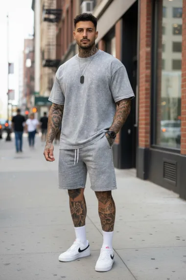 Compleu de vara, triocu + pantaloni, gri 7001