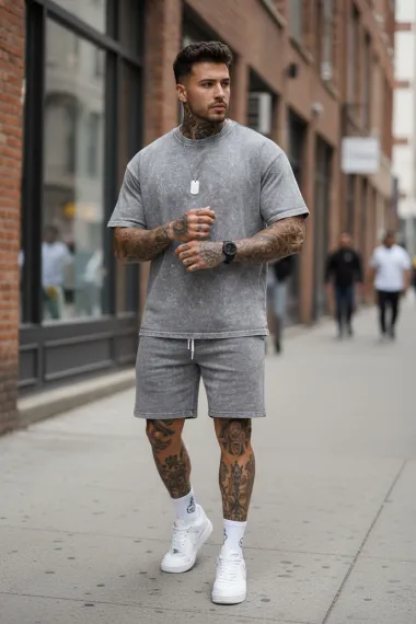 Compleu de vara, triocu + pantaloni, gri 7001