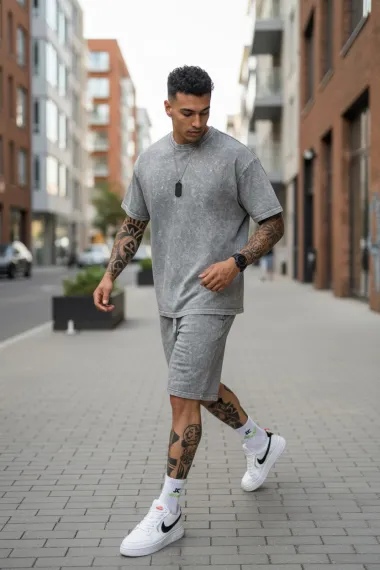 Compleu de vara, triocu + pantaloni, gri 7001