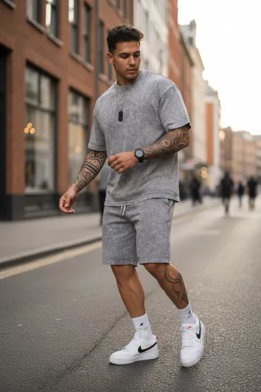 Compleu de vara, triocu + pantaloni, gri 7001