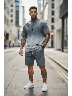 Compleu de vara, tricou + pantaloni, gri 8001
