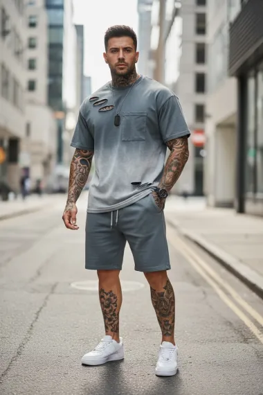 Compleu de vara, tricou + pantaloni, gri 8001