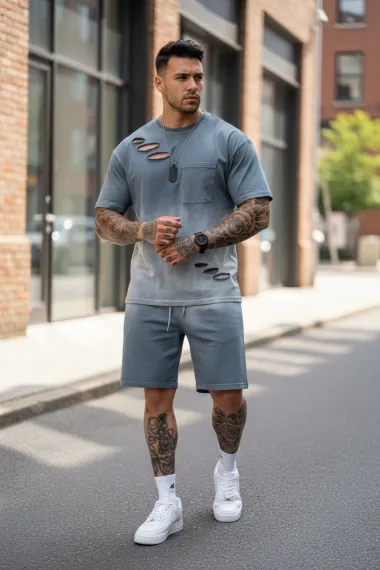 Compleu de vara, tricou + pantaloni, gri 8001