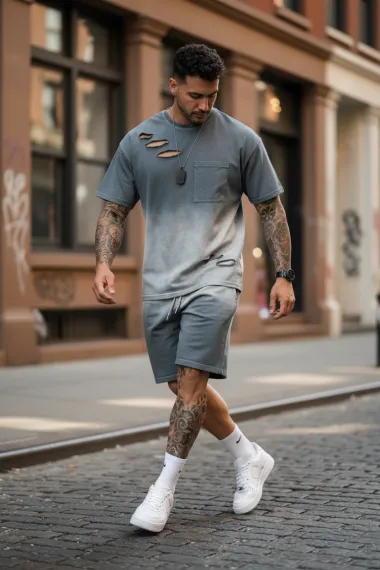 Compleu de vara, tricou + pantaloni, gri 8001