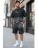 Compleu de vara, tricou + pantaloni, negru 8001