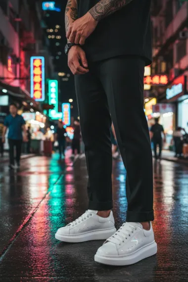 Adidasi barbati casual, albi lucios VIP AAA 