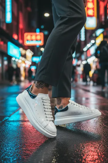 Adidasi barbati casual, albi cu negru, luciosi AAA