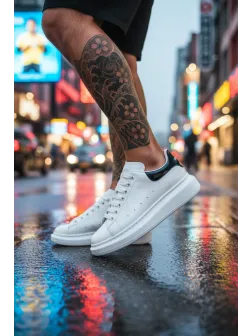 Adidasi barbati casual, albi cu negru, luciosi AAA