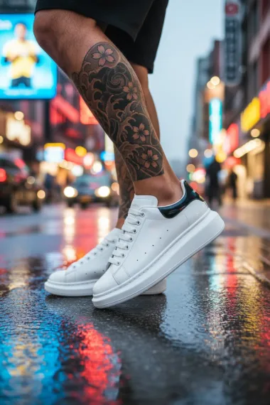 Adidasi barbati casual, albi cu negru, luciosi AAA