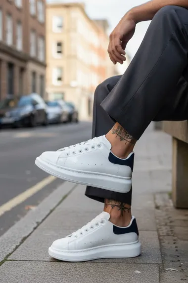 Adidasi barbati casual, albi cu negru, luciosi AAA