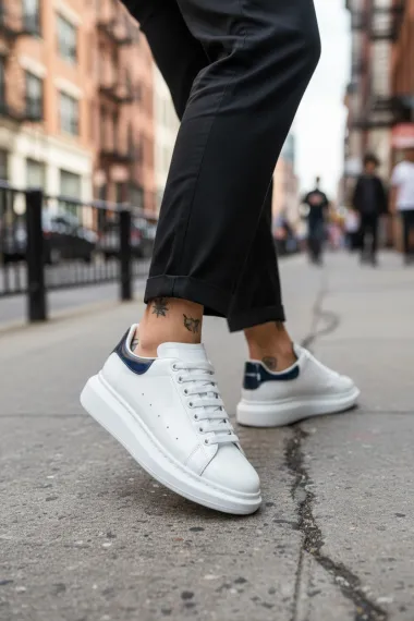 Adidasi barbati casual, albi cu negru, luciosi AAA