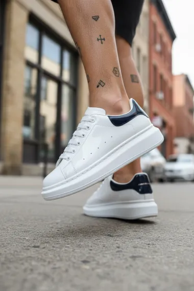 Adidasi dama casual, albi cu netru, luciosi, AAA