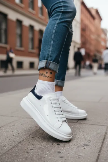 Adidasi dama casual, albi cu netru, luciosi, AAA