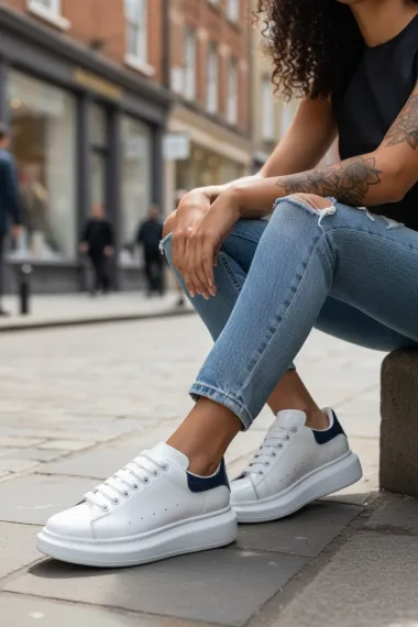 Adidasi dama casual, albi cu netru, luciosi, AAA