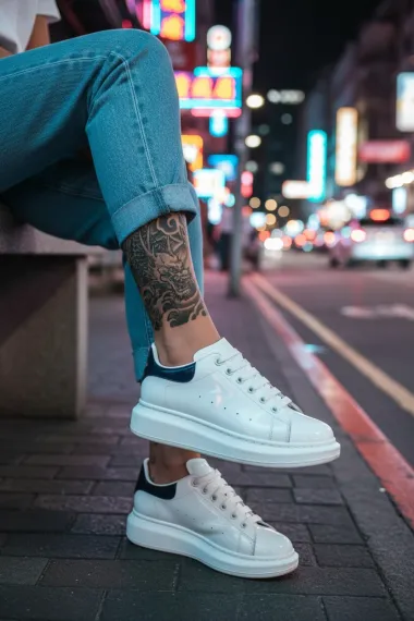 Adidasi dama casual, albi cu netru, luciosi, AAA