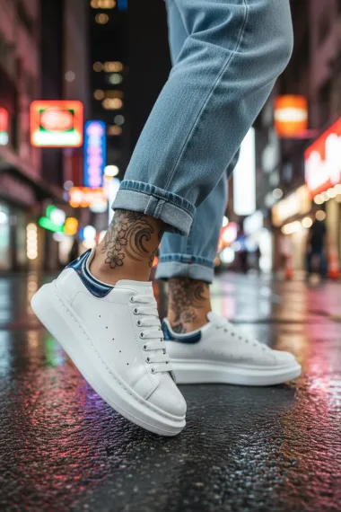 Adidasi dama casual, albi cu netru, luciosi, AAA