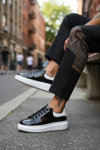 Adidasi barbati casual negri luciosi AAA