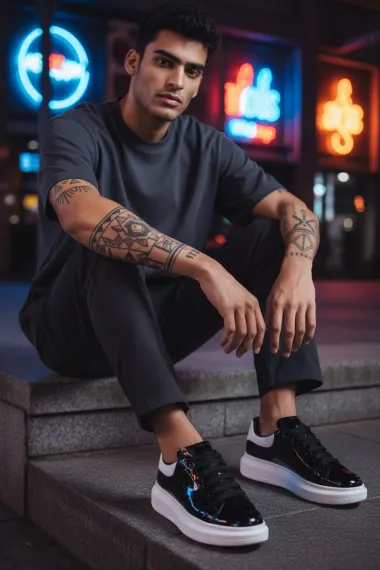 Adidasi barbati casual negri luciosi AAA