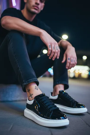 Adidasi barbati casual negri luciosi AAA