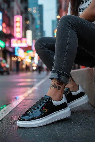 Adidasi barbati casual negri luciosi AAA