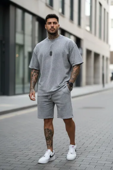 Compleu de vara, tricou + pantaloni, gri deschis 2001