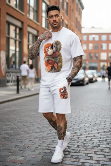 Compleu de vara, triocu + pantaloni, alb 4001
