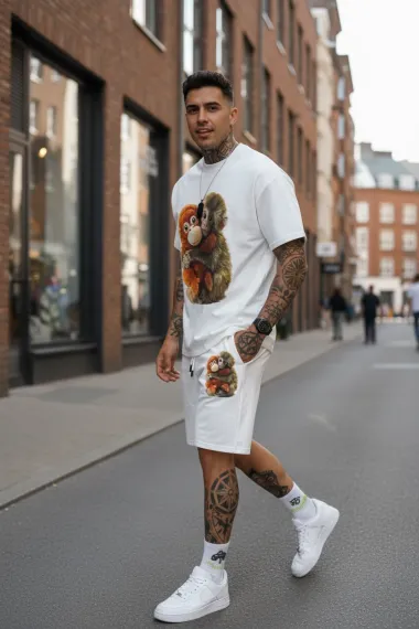 Compleu de vara, triocu + pantaloni, alb 4001