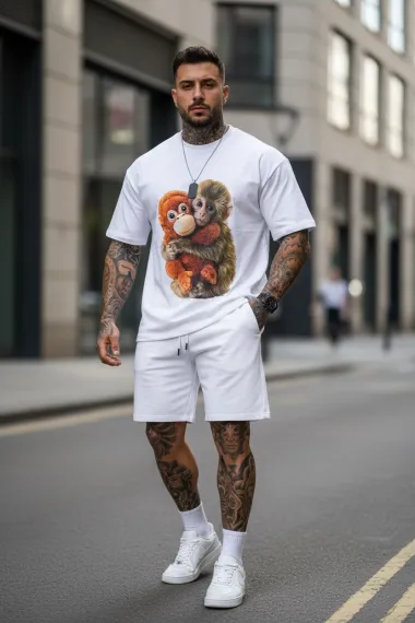 Compleu de vara, triocu + pantaloni, alb 4001