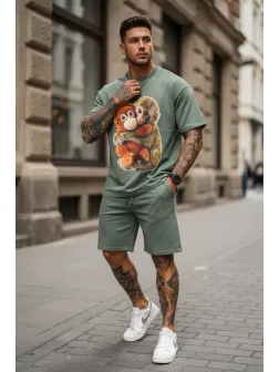 Compleu de vara, tricou + pantaloni, kaki 4001