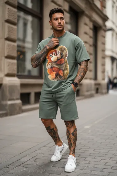 Compleu de vara, tricou + pantaloni, kaki 4001