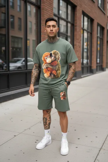 Compleu de vara, tricou + pantaloni, kaki 4001