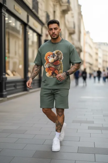 Compleu de vara, tricou + pantaloni, kaki 4001