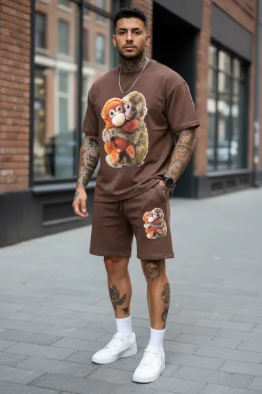Compleu de vara, triocu + pantaloni, maro 4001