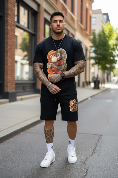 Compleu de vara, triocu + pantaloni, negru 4001