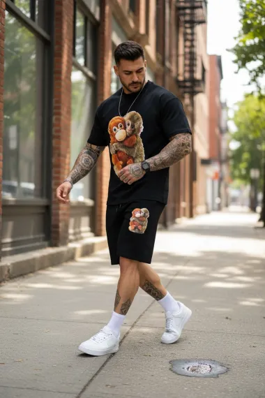 Compleu de vara, triocu + pantaloni, negru 4001