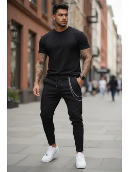 Pantaloni de trening negru conici 12108 Z33