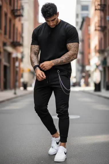 Pantaloni de trening negru conici 12108 Z33