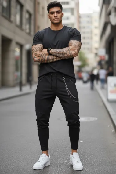 Pantaloni de trening negru conici 12108 Z33