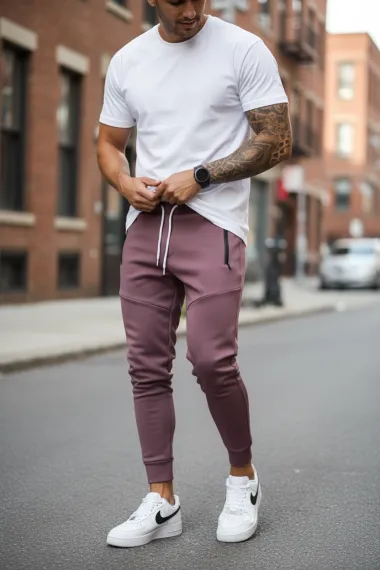 Pantaloni de trening maro, silon, conici 12379 K3
