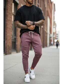 Pantaloni de trening maro, silon, conici 12379 K3