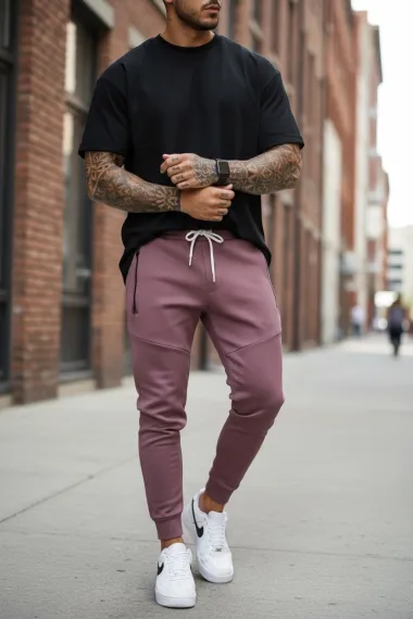 Pantaloni de trening maro, silon, conici 12379 K3