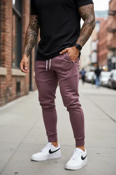 Pantaloni de trening maro, silon, conici 12379 K3