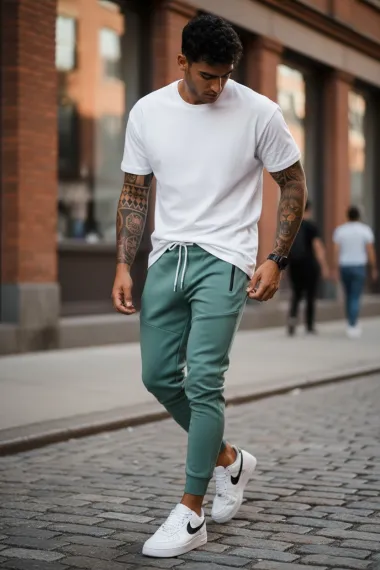 Pantaloni de trening vernil, silon, conici 12379 21-2