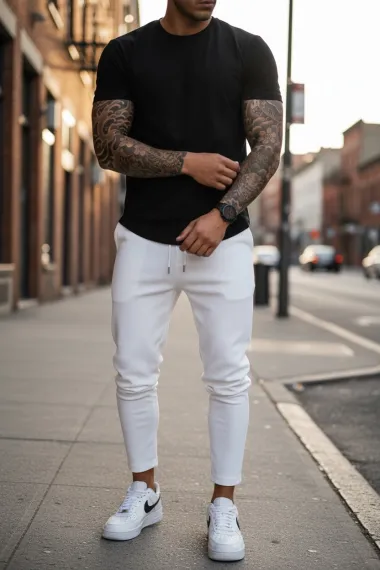 Pantaloni de trening barbati slim fit alb 8206 D3-5.2