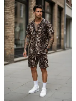 Compleu de vara camasa cu imprimeu + pantaloni animal print maro P7