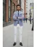 Sacou barbati slim fit cu imprimeu albastru B4235 9-4