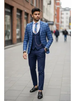 Sacou barbati in carouri slim fit B5611 107-2