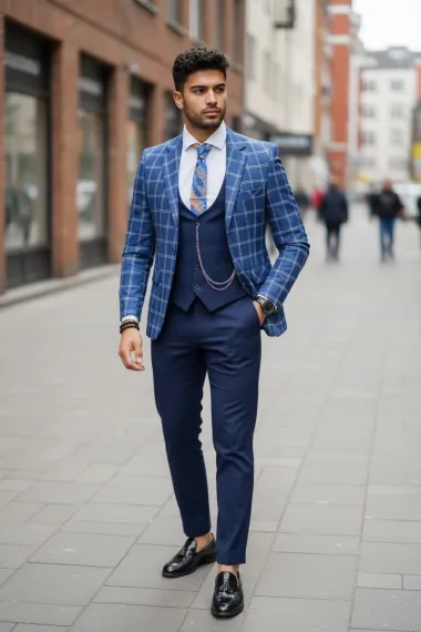 Sacou barbati in carouri slim fit B5611 107-2
