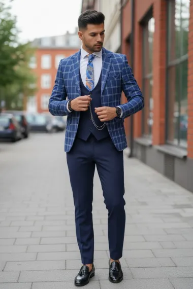 Sacou barbati in carouri slim fit B5611 107-2